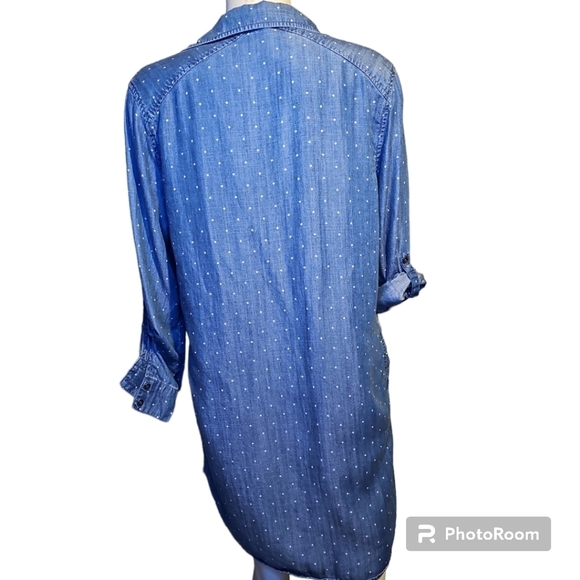 Med Philosophy polka dotted denim like shirt dress with pockets - Picture 3 of 9